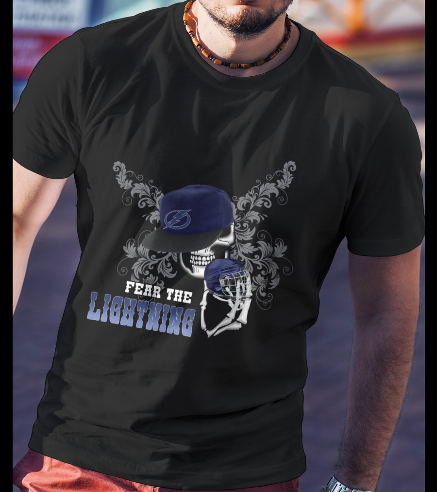Fear The Lightning Skull With Tampa Bay Lightning Cap And Hockey T-Shirt