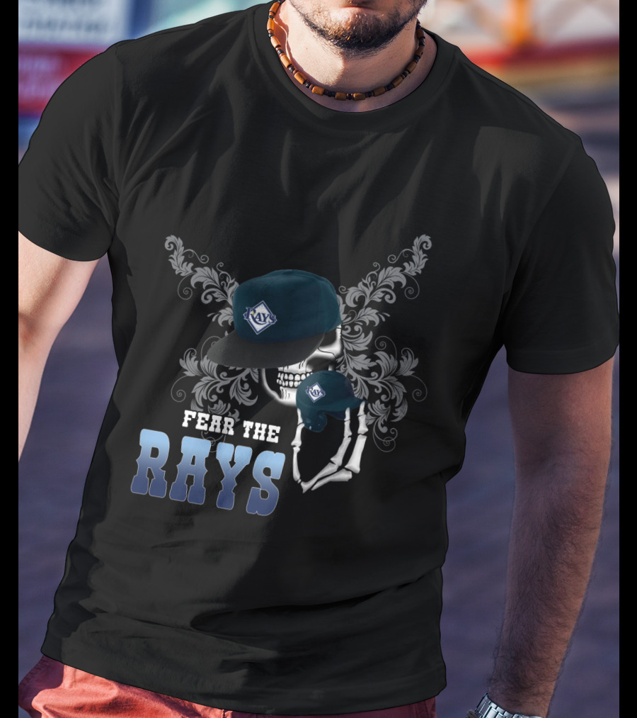 Fear The Rays Skull With Baseball Hat And Glove T-Shirt