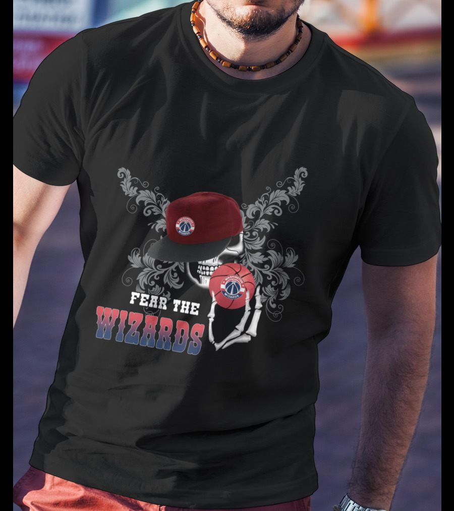 Fear The Wizards Skull Hat Basketball Fan Tribute Washington T-Shirt