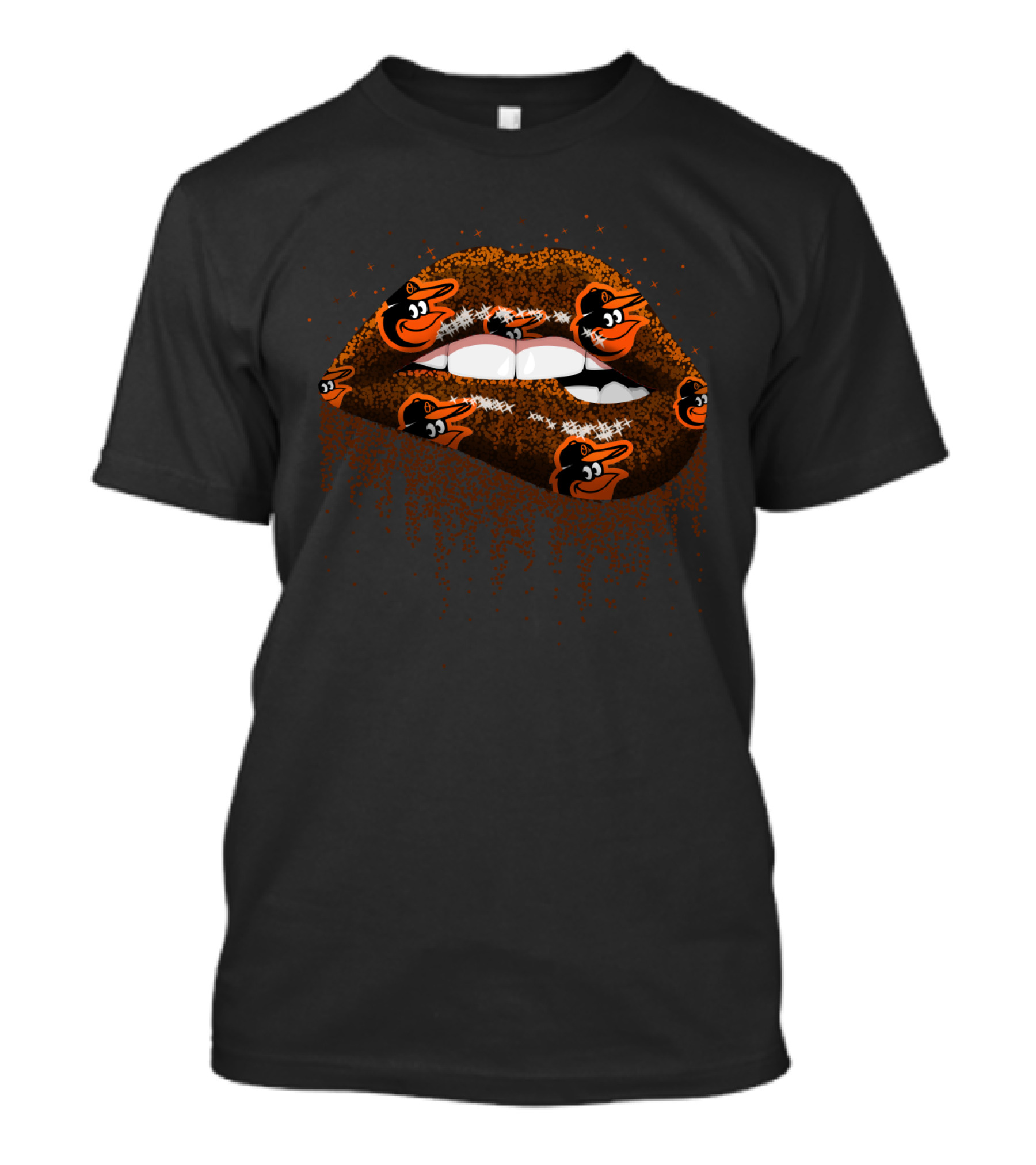 Baltimore Orioles Glitter Lips Fan Art With Logo T-Shirt