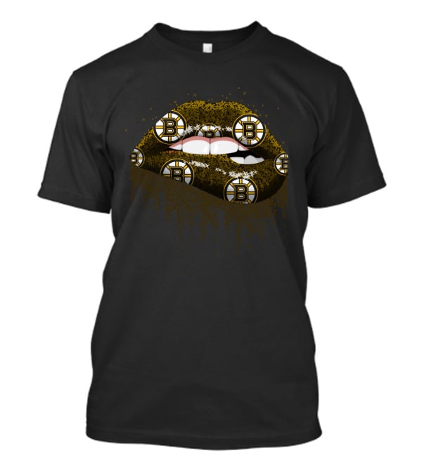 Sparkling Glitter Lips Boston Bruins Fan Art With Team T-Shirt