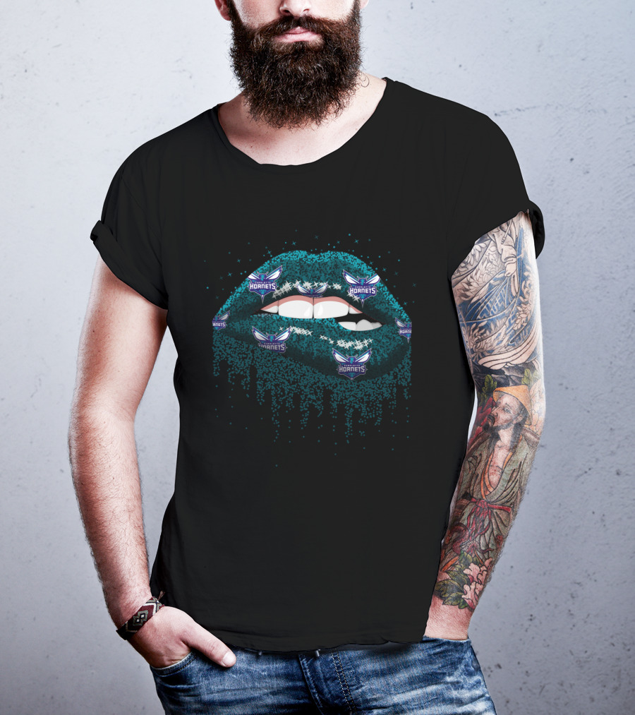 Glitter Lips Charlotte Hornets Logo Sparkle Fans T-Shirt