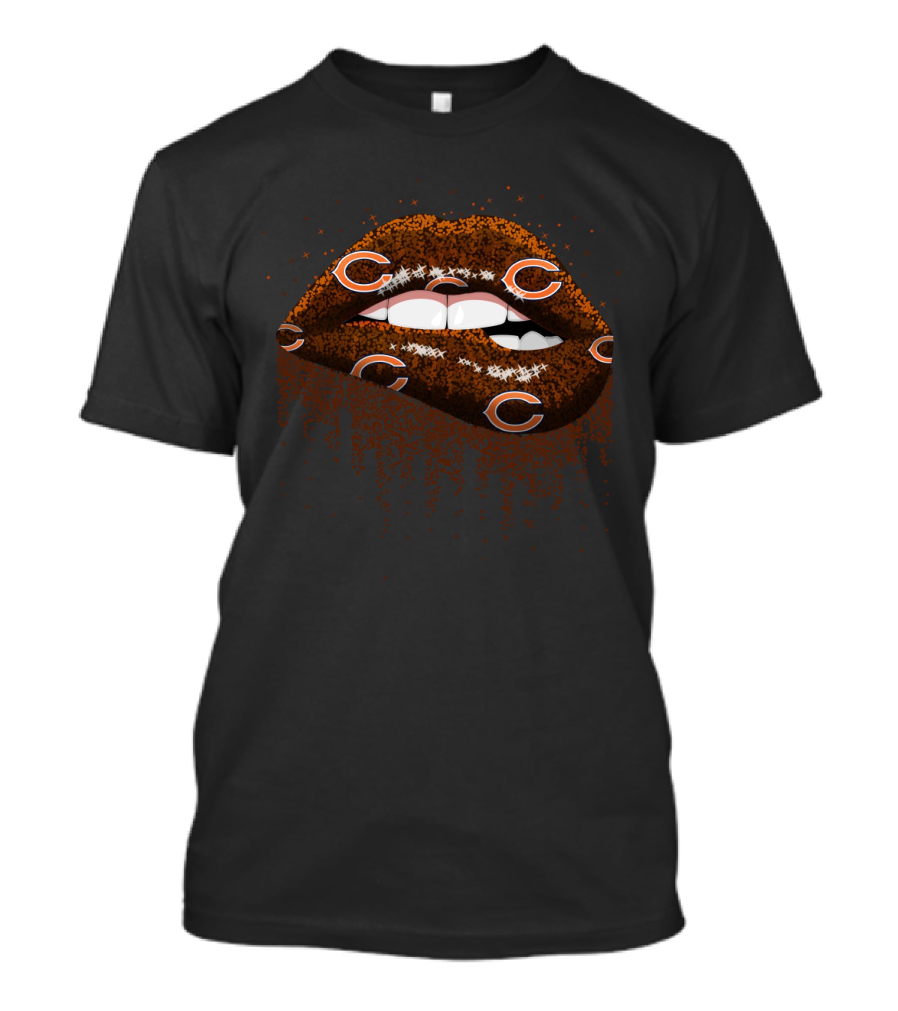 Glittery Chicago Bears Logo Lips For Passionate Fans T-Shirt
