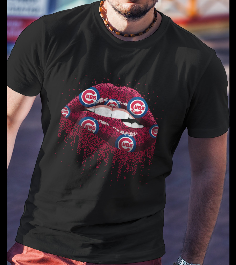 Glittering Chicago Cubs Lips With Team T-Shirt