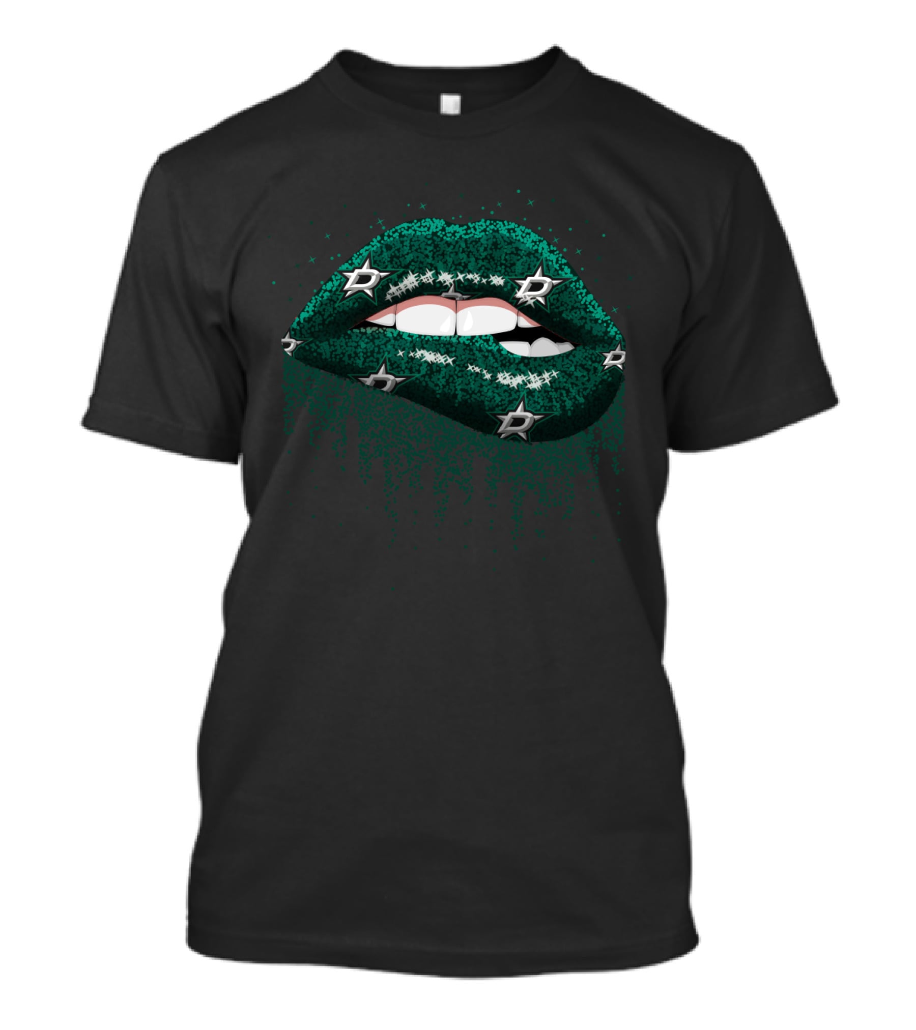 Green Glitter Lips Featuring Stars Iconography For Dallas Fans T-Shirt
