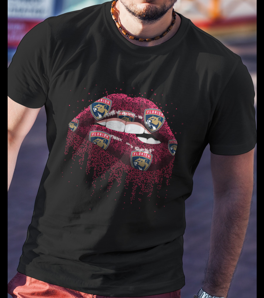 Florida Panthers Glitter Lips Fan Art With Team T-Shirt