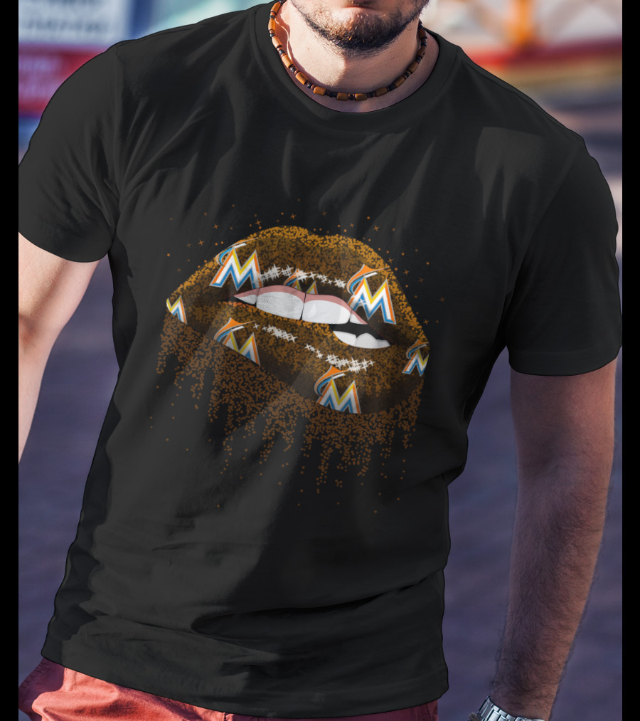Miami Marlins Glitter Lips Fans T-Shirt