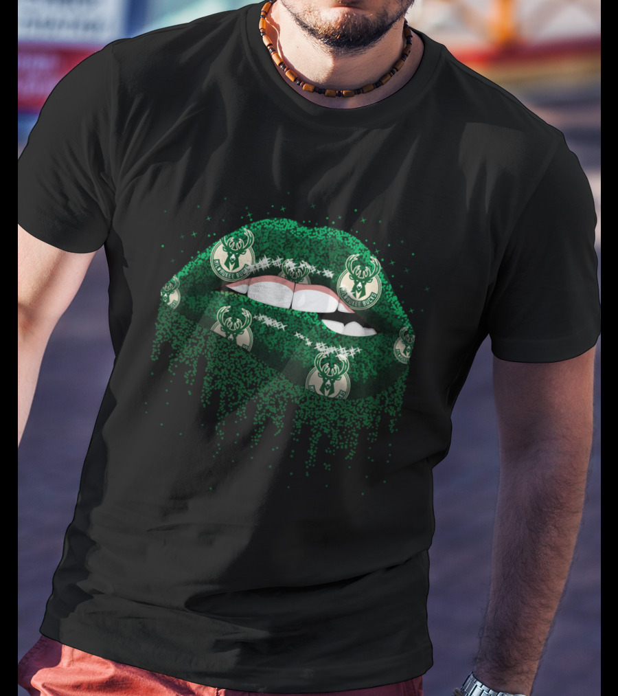 Milwaukee Bucks Lips Logo Pattern For Fans T-Shirt