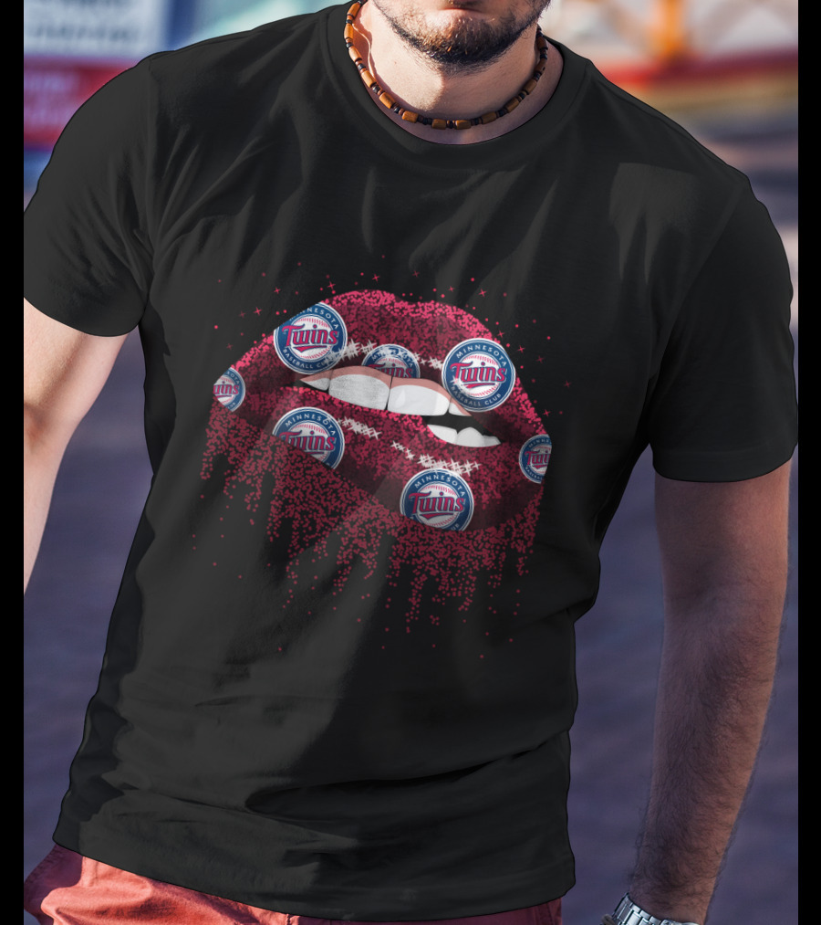 Glitter Lips Minnesota Twins Baseball Logo Fan T-Shirt