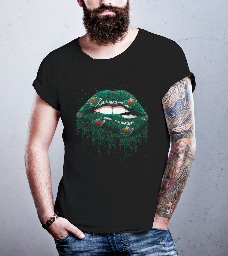 Minnesota Wild Glitter Lips Fan Art With Iconic Logo And Sparkle T-Shirt