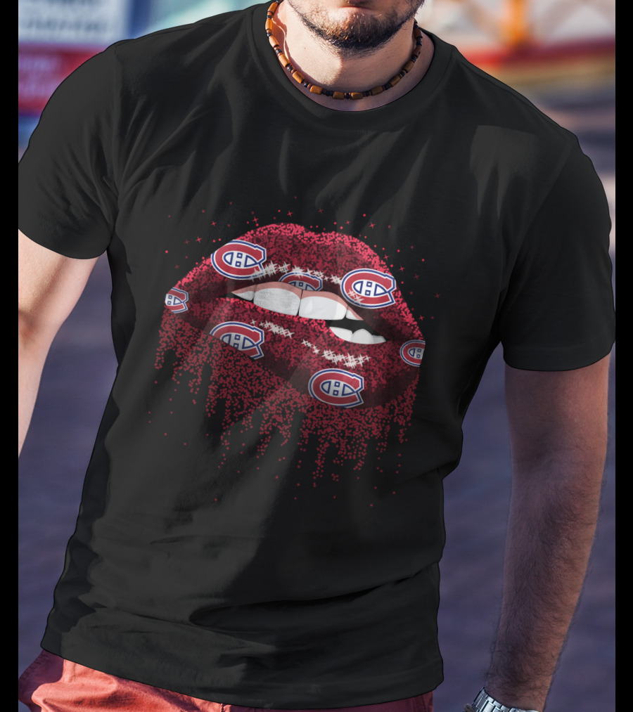 Montreal Canadiens Glitter Lips Fan Art With Team T-Shirt
