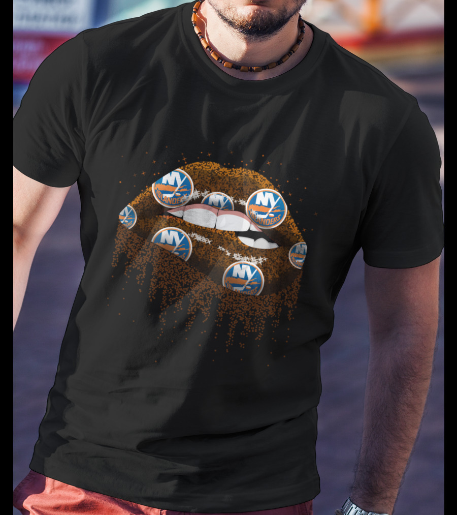 New York Islanders Glitter Lips Logo Fan Spirit T-Shirt