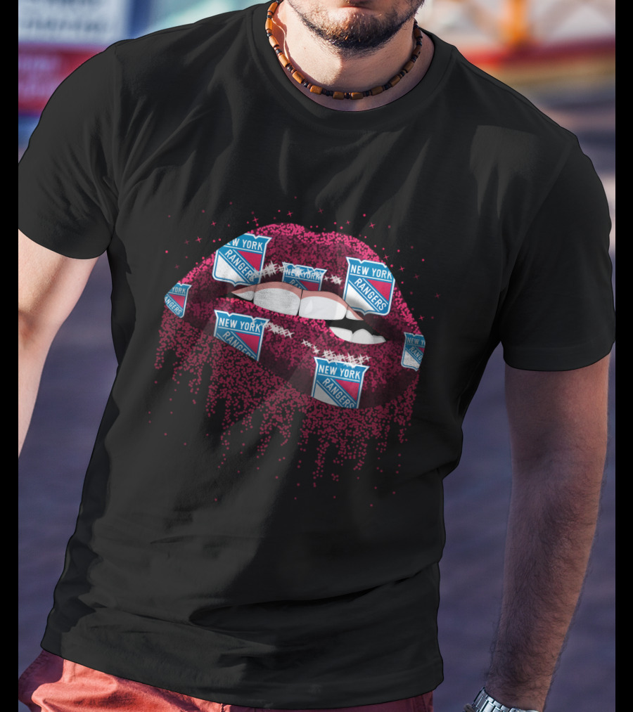 New York Rangers Glitter Lips Sparkle NHL Logo Fan T-Shirt