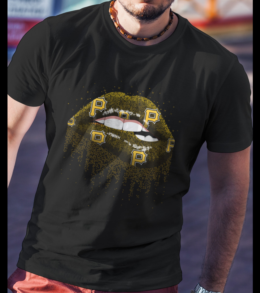 Pittsburgh Pirates Glittery Lips Fan Design With Iconic P Logo Elements T-Shirt