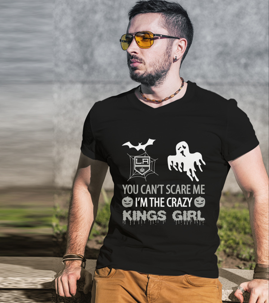 You Can't Scare Me I'm The Crazy Los Angeles Kings Girl Halloween Ghost And Pumpkin T-Shirt