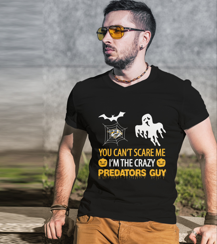 You Can't Scare Me I'm The Crazy Nashville Predators Guy Halloween Ghost Pumpkin T-Shirt