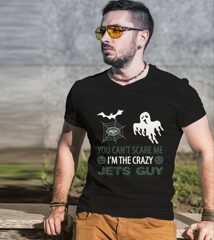 You Can't Scare Me I'm The Crazy Jets Guy Halloween Ghost Bat Web Theme T-Shirt