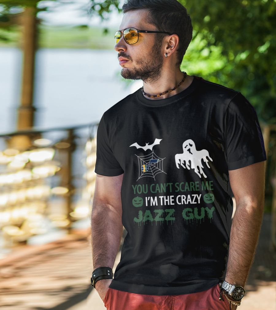 You Can't Scare Me I'm The Crazy Jazz Guy Halloween Ghost Bat Spiderweb T-Shirt
