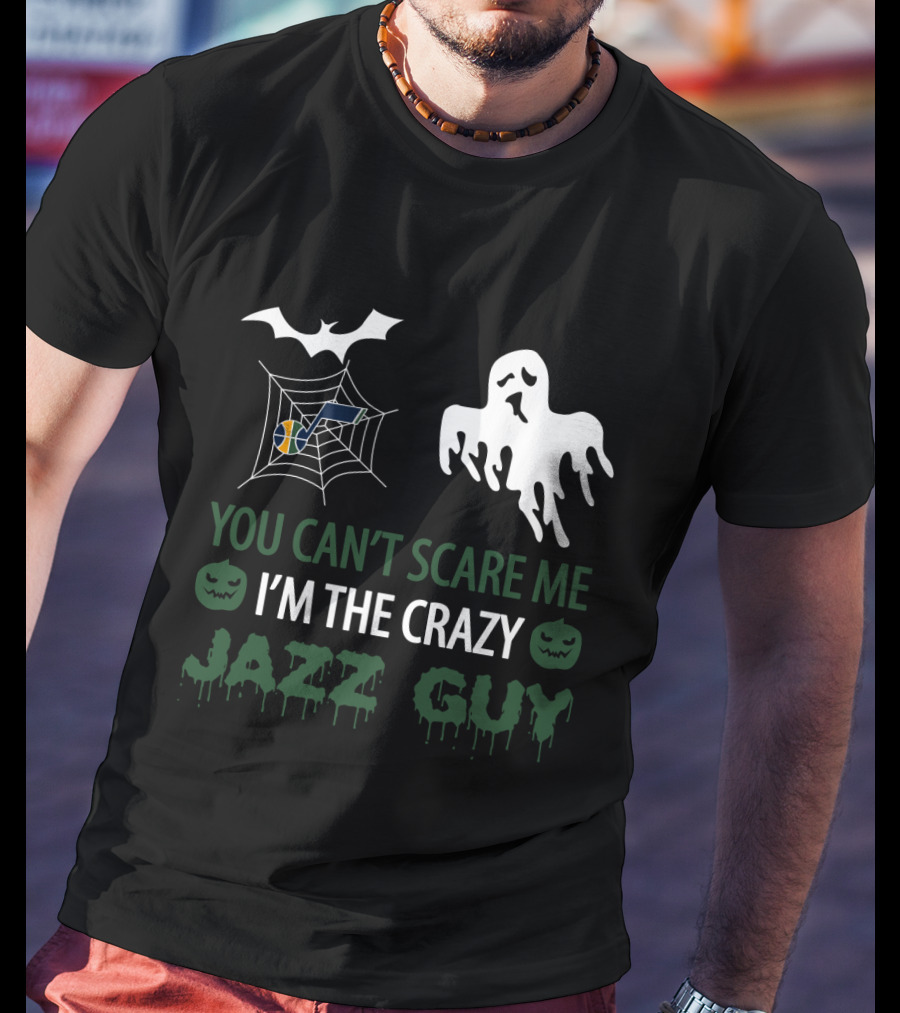 You Can't Scare Me I'm The Crazy Jazz Guy Halloween Ghost Bat Spiderweb T-Shirt