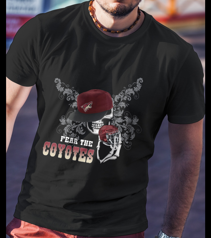 Fear The Coyotes Skull With Hockey Helmet And Hat T-Shirt