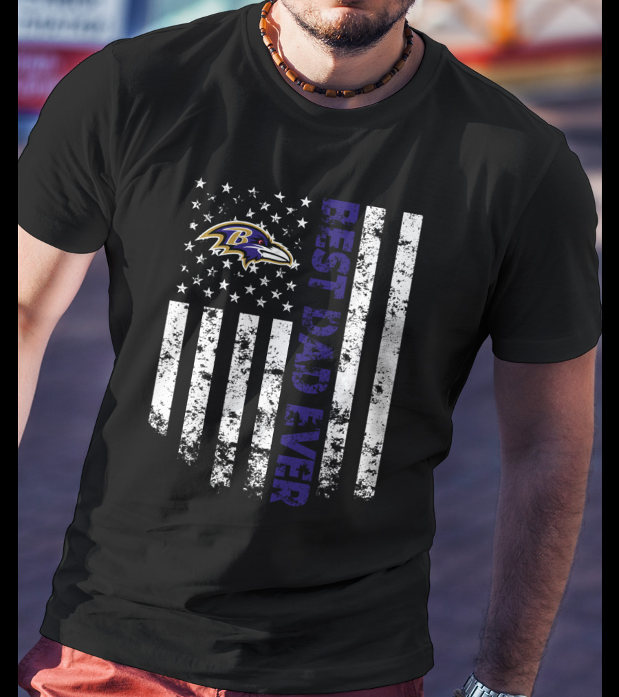 Baltimore Ravens Best Dad Ever American Flag Style T-Shirt