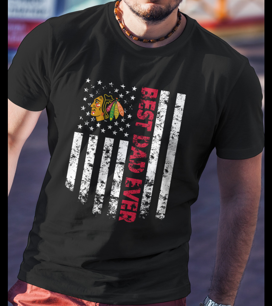 Best Chicago Blackhawks Dad Ever Usa Flag T-Shirt