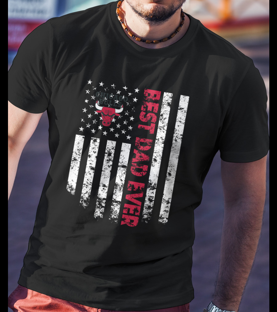 Best Chicago Bulls Dad Ever American Flag Style T-Shirt