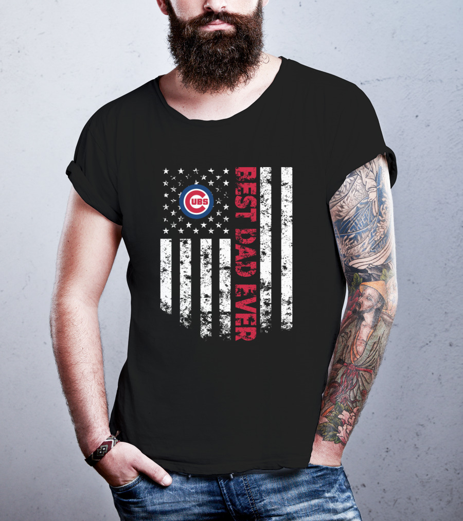 Chicago Cubs Best Dad Ever With Flag T-Shirt