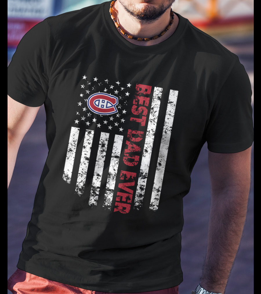 Best Montreal Canadiens Dad Ever Vertical Stripes Flag T-Shirt