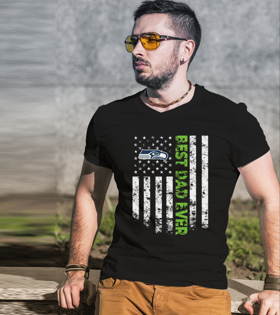 Best Seattle Seahawks Dad Ever Flag T-Shirt