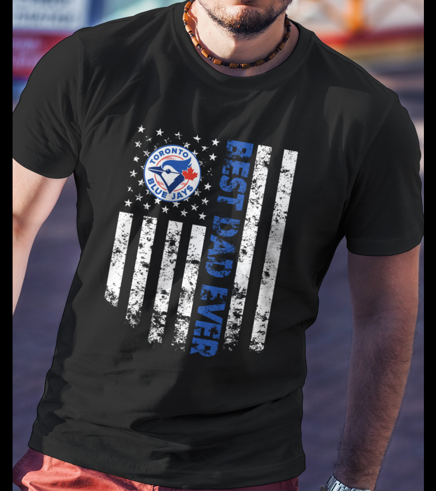 Best Dad Ever Toronto Blue Jays Logo Stripes T-Shirt