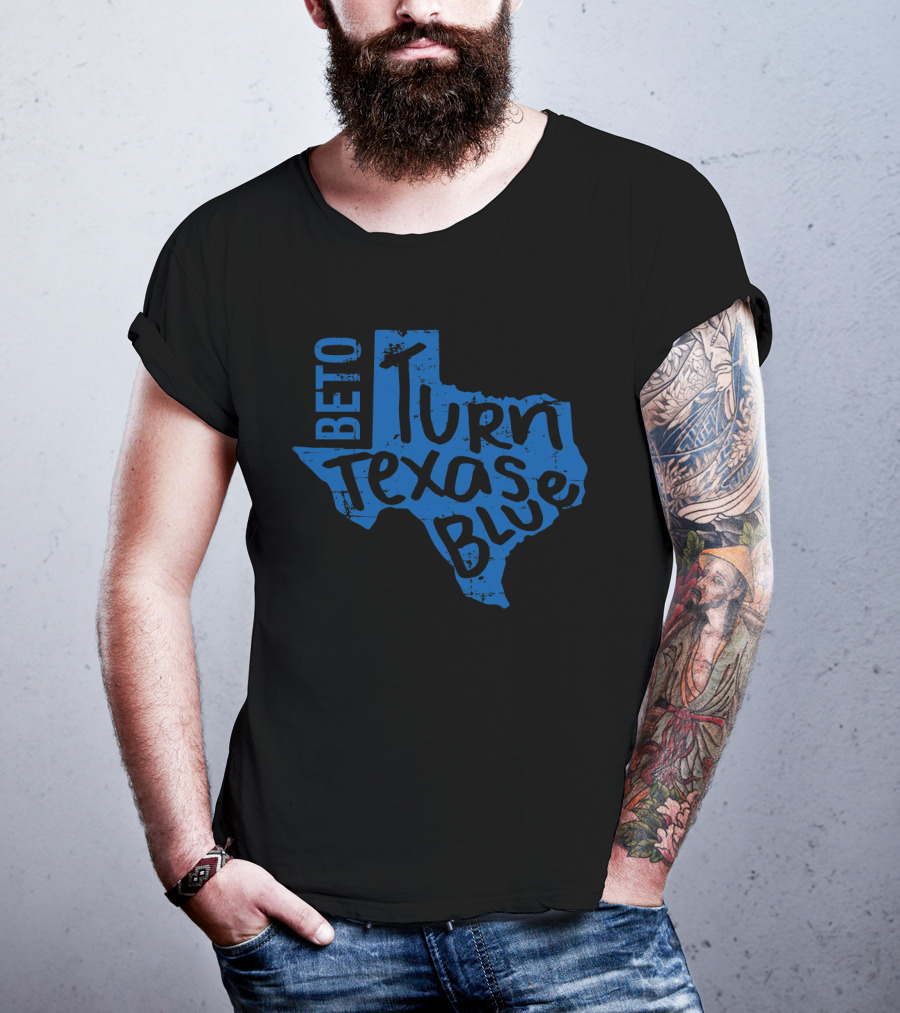 Beto Turn Texas Blue Bold Text Inside Blue Texas Outline T-Shirt