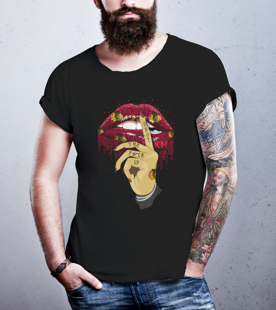 Chicago Blackhawks Fans Lip Shut Up Hand Gesture T-Shirt