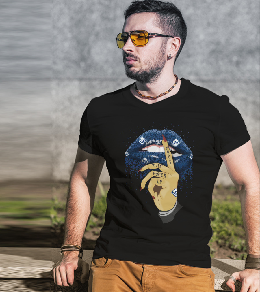 Rays Glitter Lips With Shut Up Hand Gesture For Fans T-Shirt