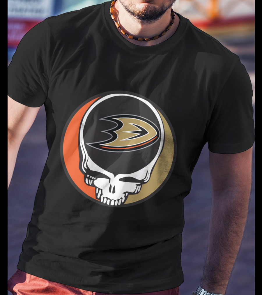 Anaheim Ducks Fans Grateful Dead Skull Logo Fusion T-Shirt