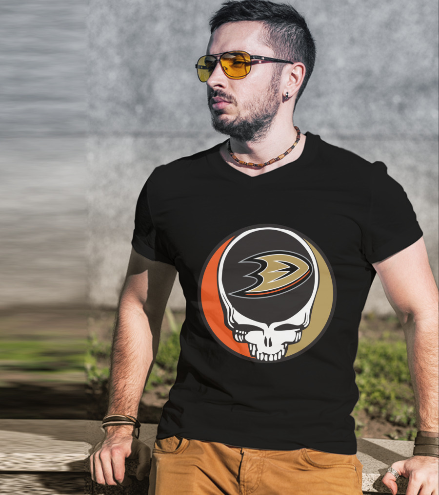 Anaheim Ducks Fans Grateful Dead Skull Logo Fusion T-Shirt