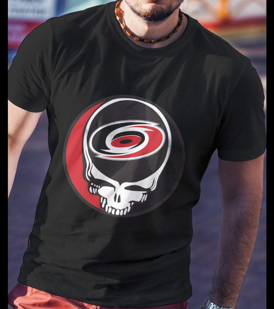Carolina Hurricanes Fans Grateful Dead Skull Logo Fusion T-Shirt