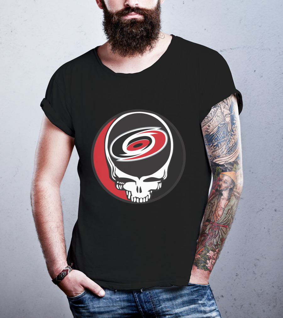Carolina Hurricanes Fans Grateful Dead Skull Logo Fusion T-Shirt