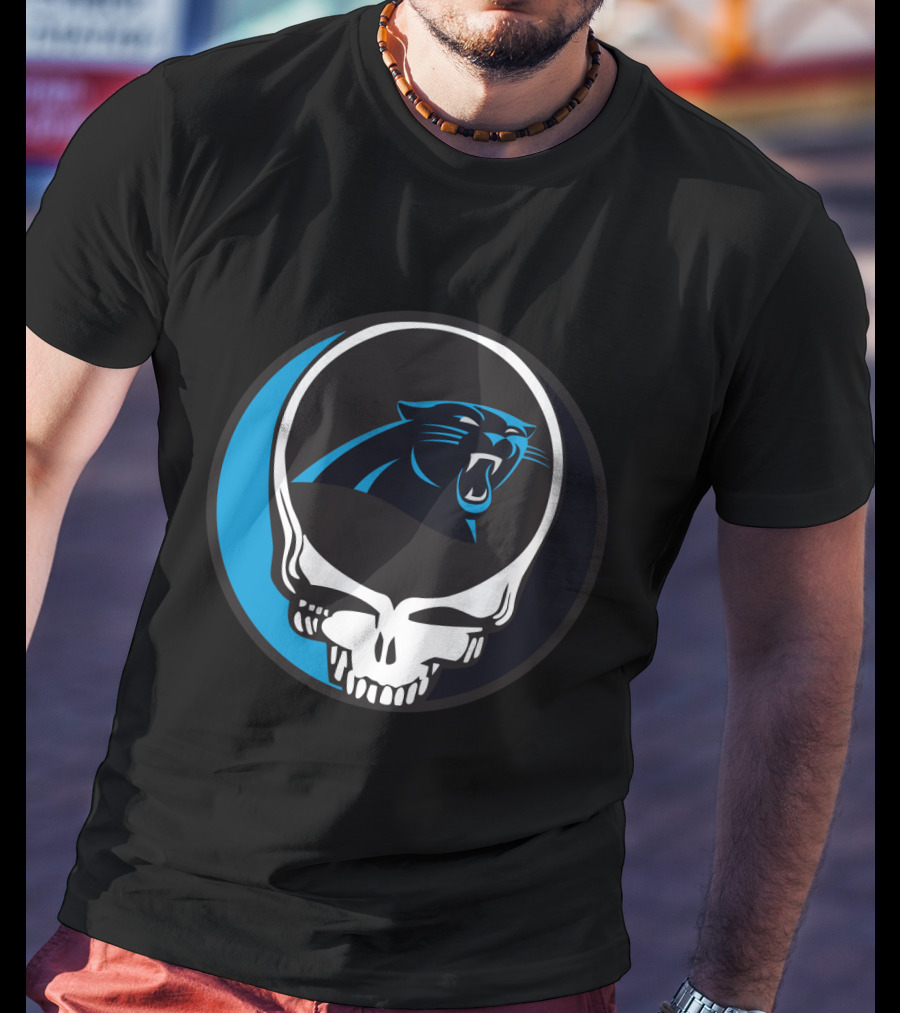 Carolina Panthers Fans Grateful Dead Skull Logo Fusion T-Shirt