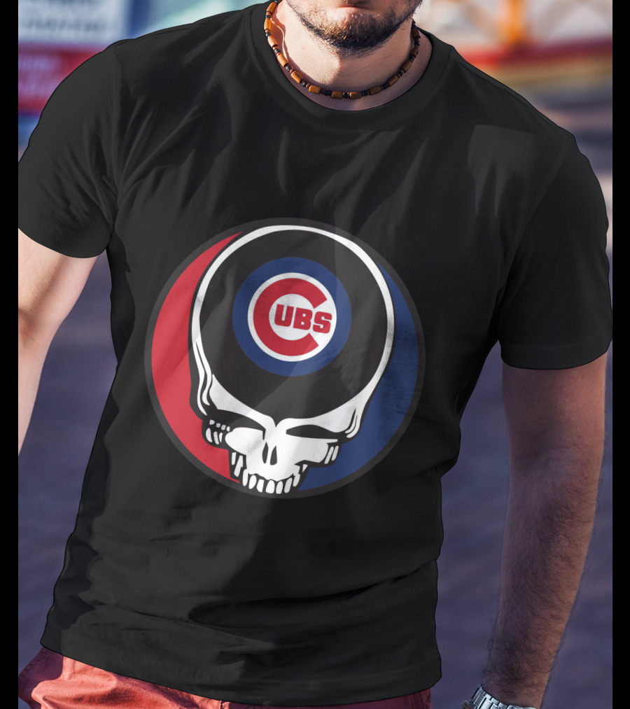 Grateful Dead Skull With Chicago Cubs Logo And Red Blue Circle T-Shirt
