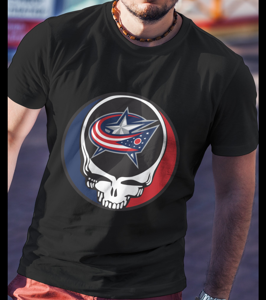 Columbus Blue Jackets And Grateful Dead Skull Logo Fusion For Fans T-Shirt