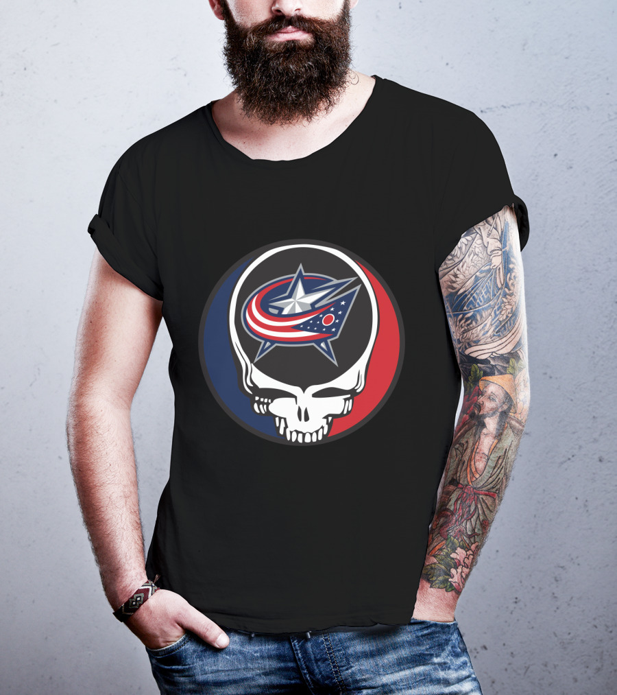 Columbus Blue Jackets And Grateful Dead Skull Logo Fusion For Fans T-Shirt