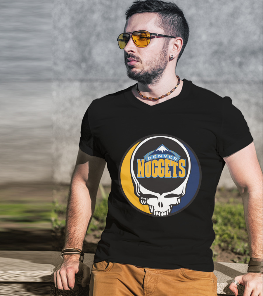 Denver Nuggets Grateful Dead Skull Logo With Mountain Symbol T-Shirt