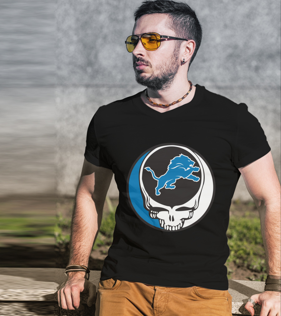 Detroit Lions Fans Grateful Dead Logo Fusion T-Shirt