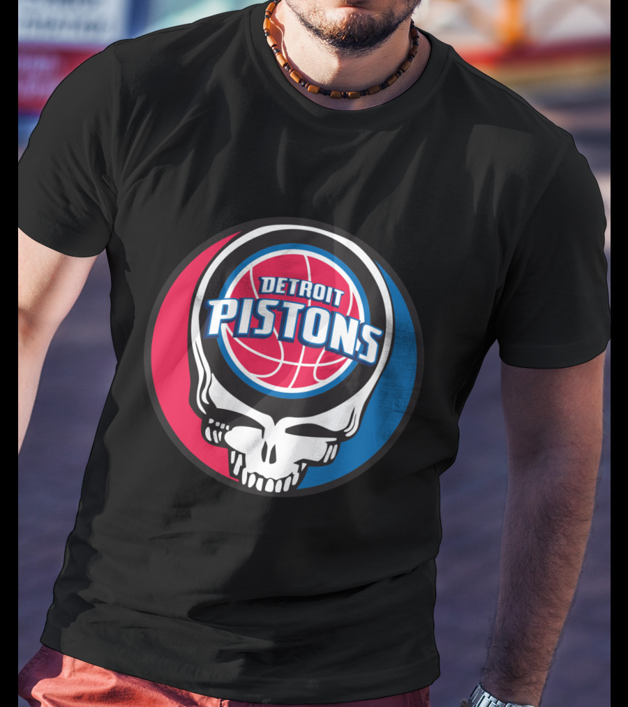 Grateful Dead Skull Design With Detroit Pistons T-Shirt