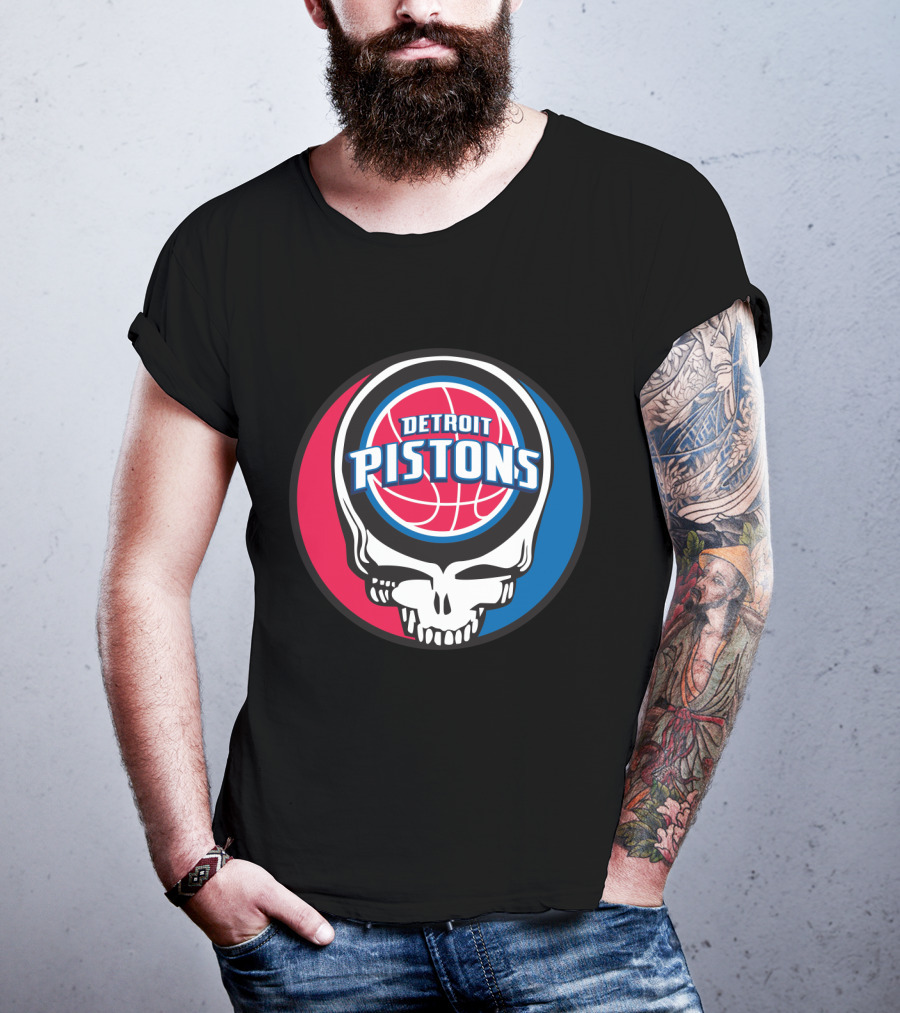 Grateful Dead Skull Design With Detroit Pistons T-Shirt