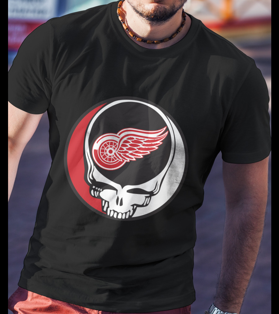Grateful Dead Skull With Detroit Red Wings Logo For Fans T-Shirt
