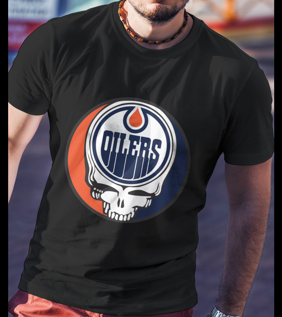Grateful Dead Skull With Edmonton Oilers Logo And Colors For Fans T-Shirt