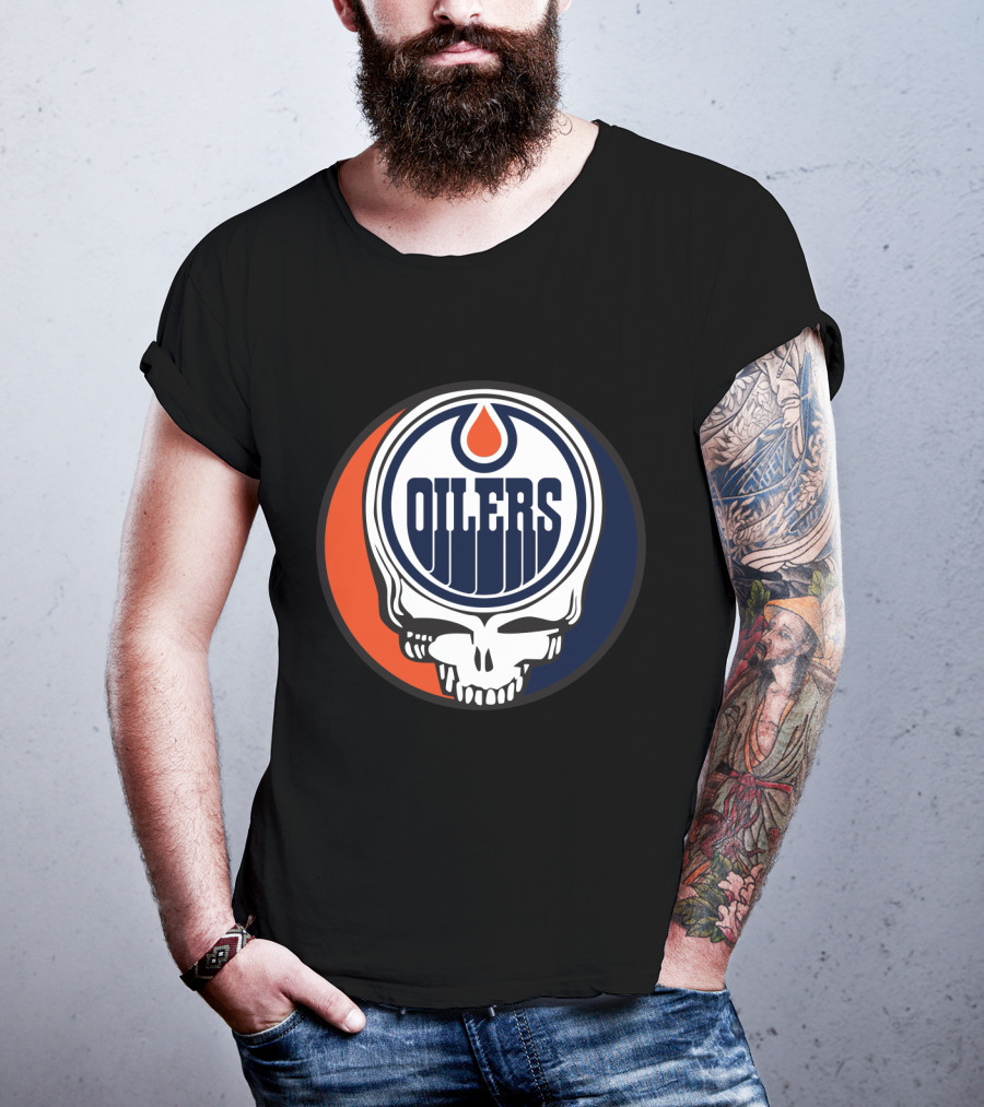 Grateful Dead Skull With Edmonton Oilers Logo And Colors For Fans T-Shirt
