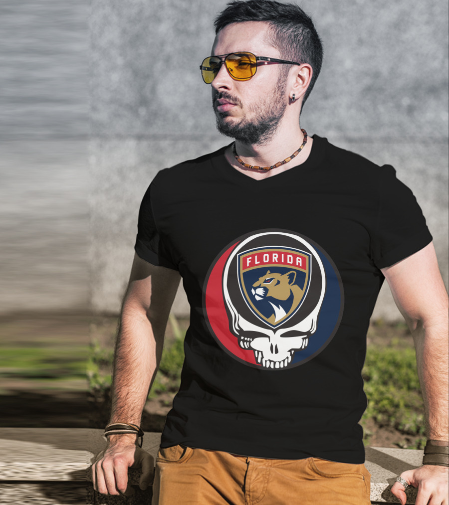 Grateful Dead Skull With Florida Panthers Logo For Fans T-Shirt